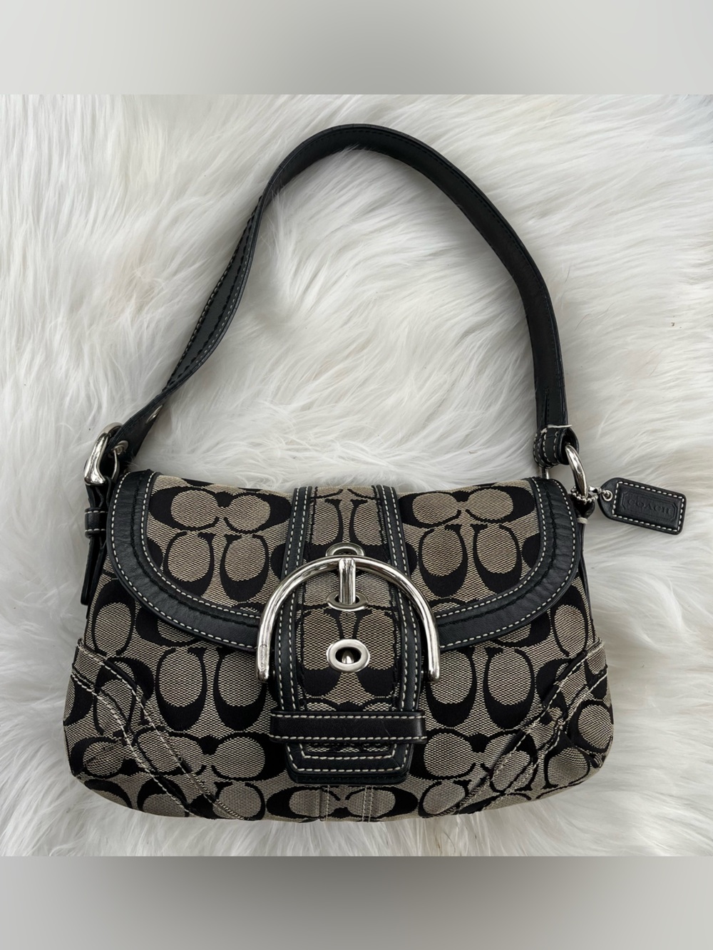 COACH Soho Y2K Hampton Flap Black Signature Baguette Shoulder Mini Bag